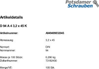 100 Edelstahl V4A Splinte DIN 94 A4 3,2x45