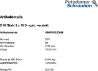 500 Halbrundkopf Holzschrauben DIN 96 verzinkt 2x16
