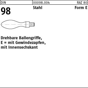 10 Ballengriffe DIN 98 Stahl E 20 M8 mit Gewindezapfen