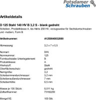 100 Unterlegscheiben DIN 125 Stahl blank 140HV Form B 3,2...