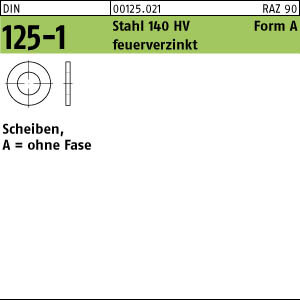 1000 Unterlegscheiben DIN 125 feuerverzinkt 140HV Form A 8,4 Ã˜ M8