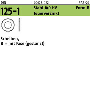 1000 Unterlegscheiben DIN 125 feuerverzinkt 140HV Form B 8,4 Ã˜ M8