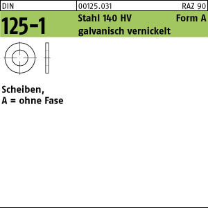 1000 Unterlegscheiben DIN 125 vernickelt 140HV Form A 10,5 Ã˜ M10
