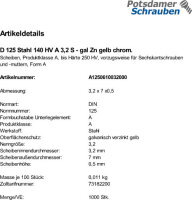 1000 Unterlegscheiben DIN 125 gelb chromatiert 140HV Form...