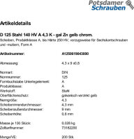200 Unterlegscheiben DIN 125 gelb chromatiert 140HV Form...