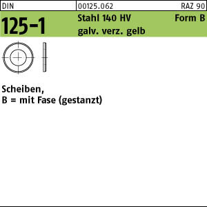 200 Unterlegscheiben DIN 125 gelb chromatiert 140HV Form B 23 Ã˜ M22