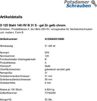 50 Unterlegscheiben DIN 125 gelb chromatiert 140HV Form B...