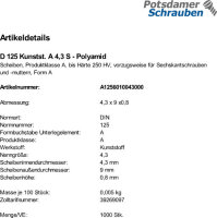 1000 Kunststoff Unterlegscheiben DIN 125 Polyamid Form A...