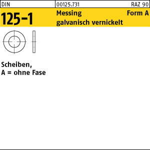 1000 Messing Unterlegscheiben DIN 125 vernickelt Form A 6,4 Ã˜ M6